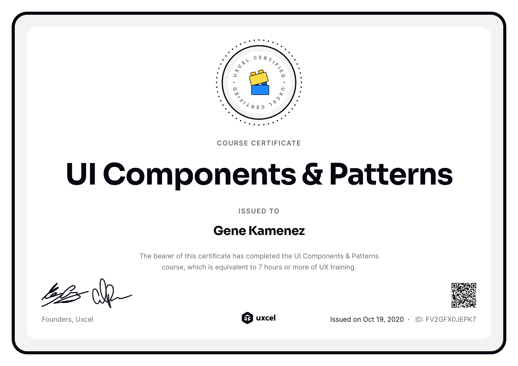 Gene Kamenez's certificate